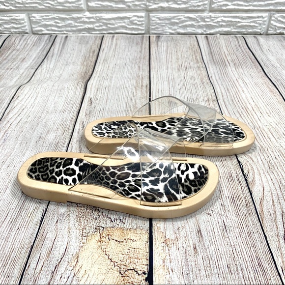5/$25 Sole Selection Clear Leopard Slides Sandals - Picture 3 of 5